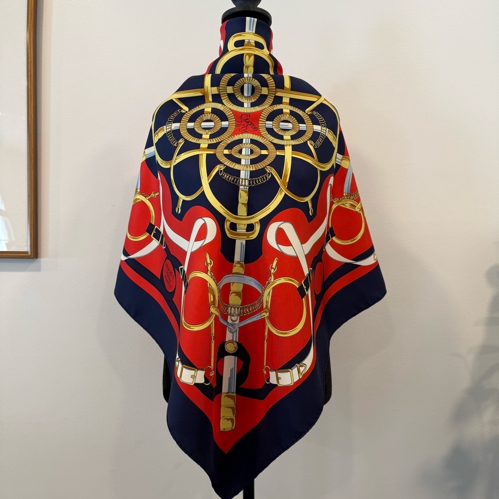 Authentic Hermes Red and Gold Silk Scarf - Picture 2 of 10